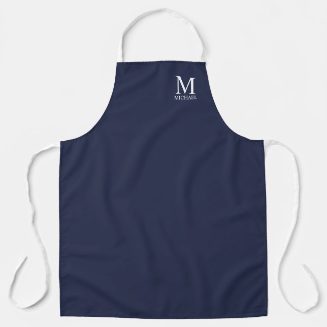 Navy Blue Personalized Monogram and Name Apron (Front)