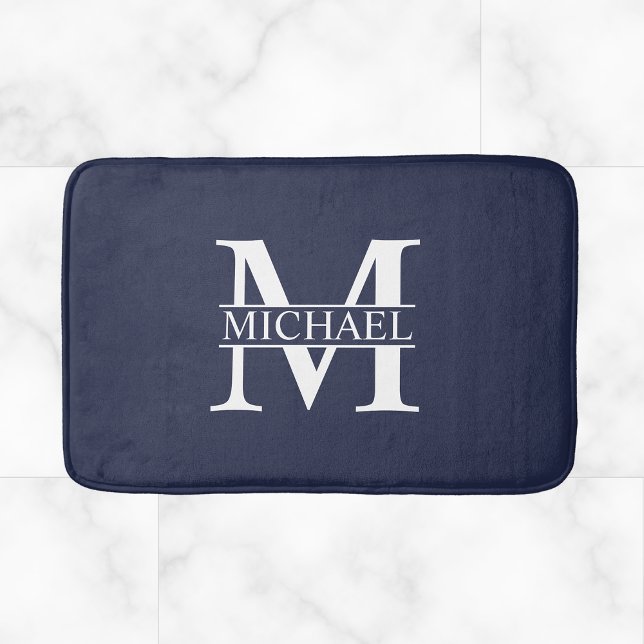 Navy Blue Personalized Monogram and Name Bath Mat (Creator Uploaded)