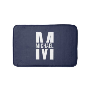 Navy Blue Personalized Monogram and Name Bath Mat