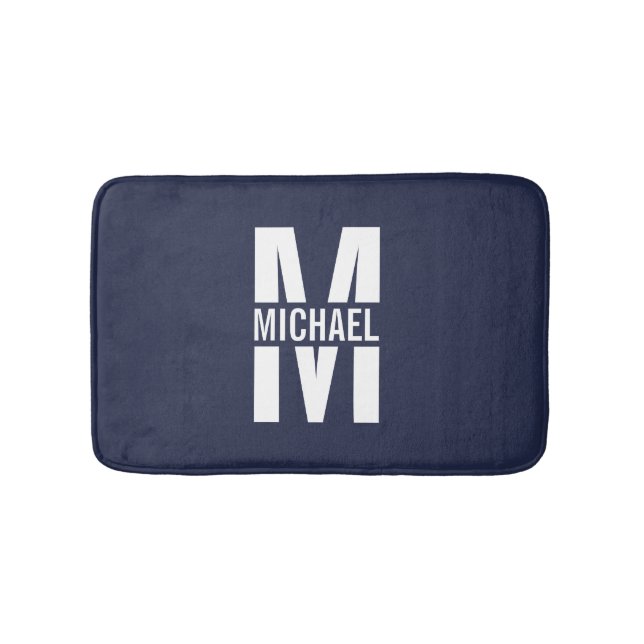 Navy Blue Personalized Monogram and Name Bath Mat (Front)