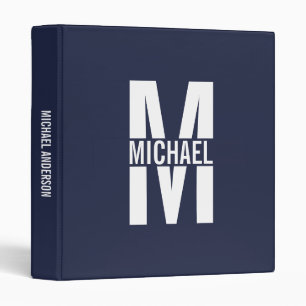 Navy Blue Personalized Monogram and Name Binder