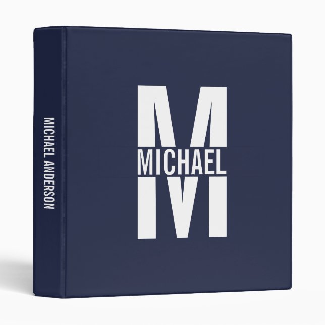 Navy Blue Personalized Monogram and Name Binder (Front/Spine)