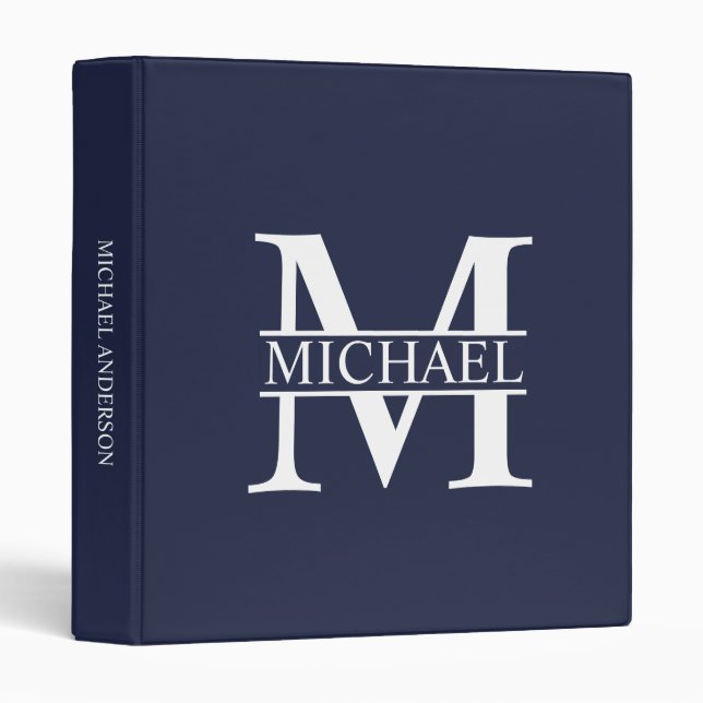 Navy Blue Personalized Monogram and Name Binder (Front/Spine)