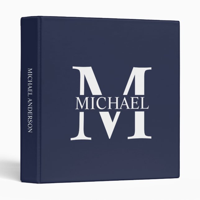 Navy Blue Personalized Monogram and Name Binder (Front/Spine)