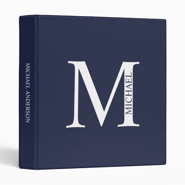 Navy Blue Personalized Monogram and Name Binder (Front/Spine)