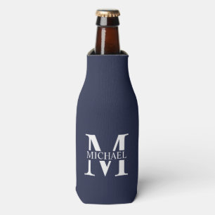 Navy Blue Personalized Monogram and Name Bottle Cooler