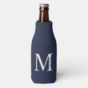 Navy Blue Personalized Monogram and Name Bottle Cooler