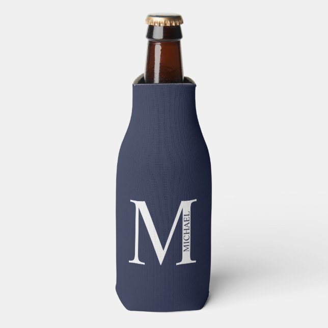 Navy Blue Personalized Monogram and Name Bottle Cooler (Bottle Front)