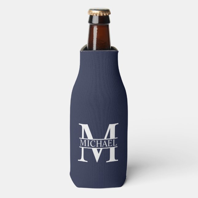 Navy Blue Personalized Monogram and Name Bottle Cooler (Bottle Front)