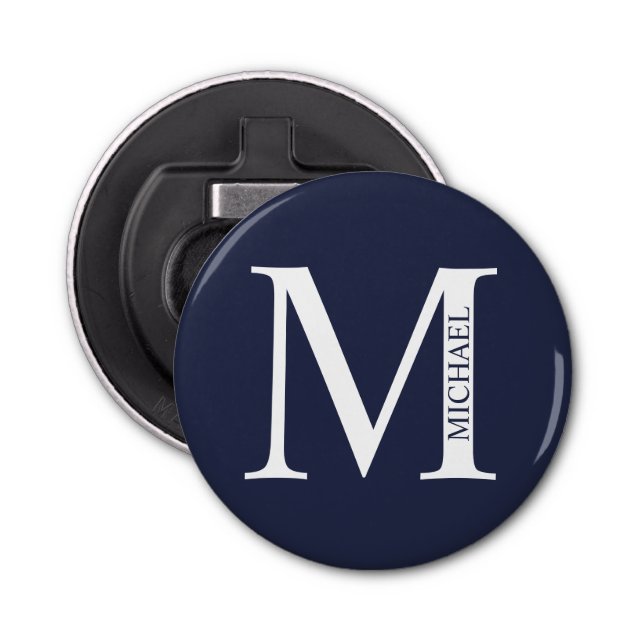 Navy Blue Personalized Monogram and Name Bottle Opener (Front)