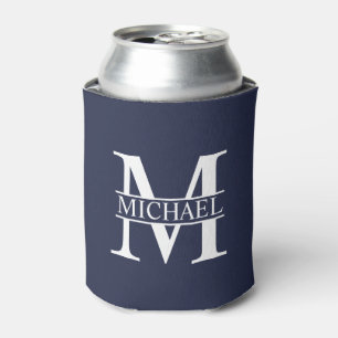 Navy Blue Personalized Monogram and Name Can Cooler