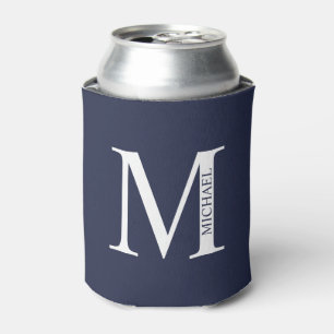 Navy Blue Personalized Monogram and Name Can Cooler
