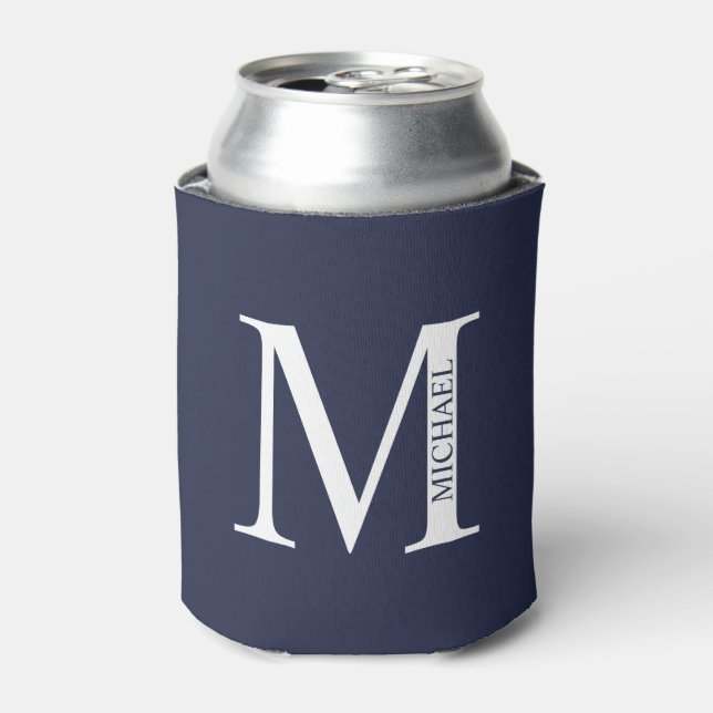 Navy Blue Personalized Monogram and Name Can Cooler (Can Front)