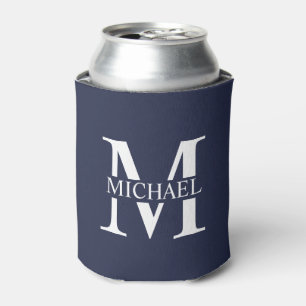 Navy Blue Personalized Monogram and Name Can Cooler