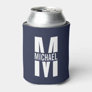 Navy Blue Personalized Monogram and Name Can Cooler