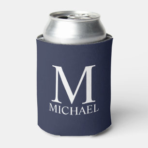 Navy Blue Personalized Monogram and Name Can Cooler