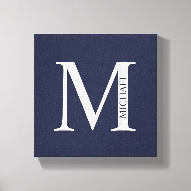 Navy Blue Personalized Monogram and Name Canvas Print (Front)