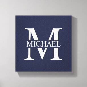 Navy Blue Personalized Monogram and Name Canvas Print