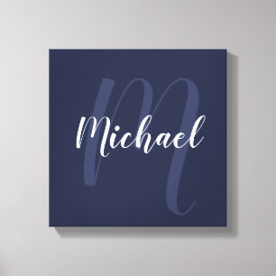 Navy Blue personalized Monogram and Name Canvas Print