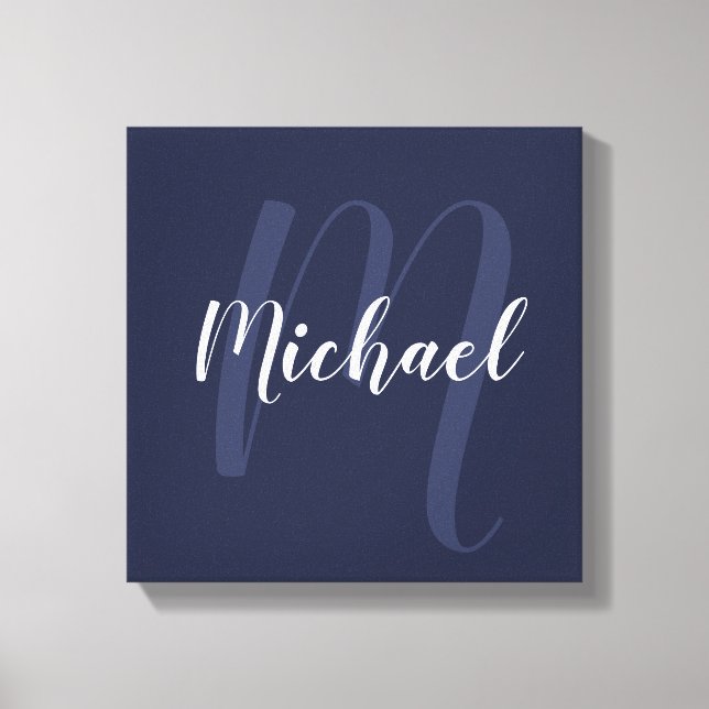 Navy Blue personalized Monogram and Name Canvas Print (Front)