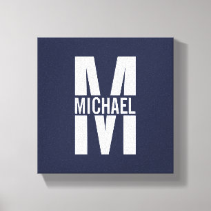 Navy Blue Personalized Monogram and Name Canvas Print