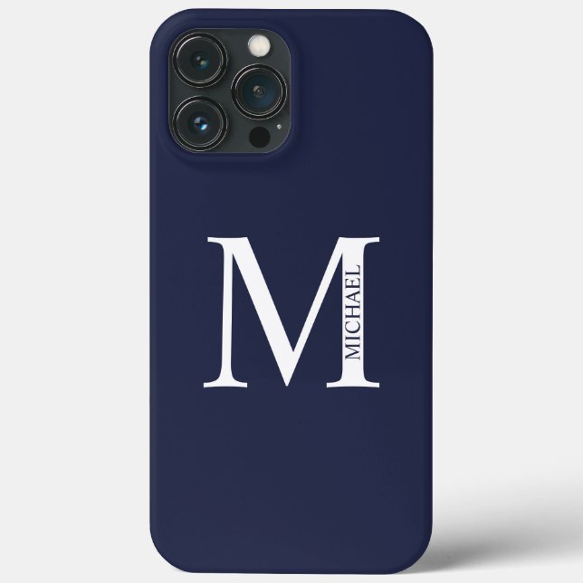 Navy Blue Personalized Monogram and Name Case-Mate iPhone Case (Back)