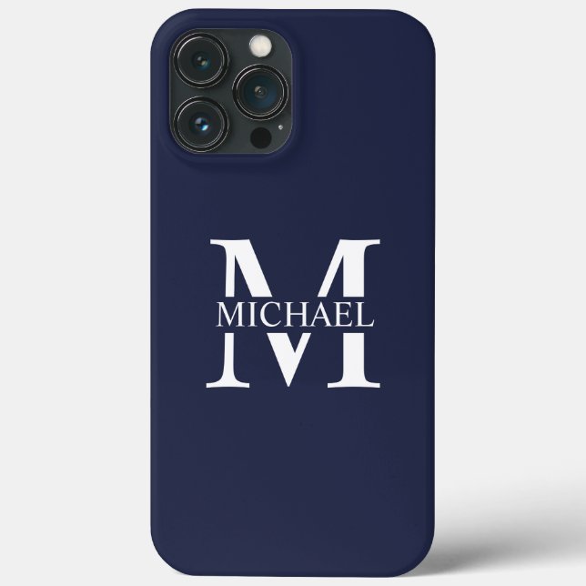 Navy Blue Personalized Monogram and Name Case-Mate iPhone Case (Back)