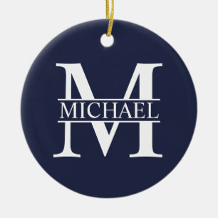 Navy Blue Personalized Monogram and Name Ceramic Ornament