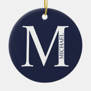 Navy Blue Personalized Monogram and Name Ceramic Ornament
