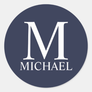 Navy Blue Personalized Monogram and Name Classic Round Sticker
