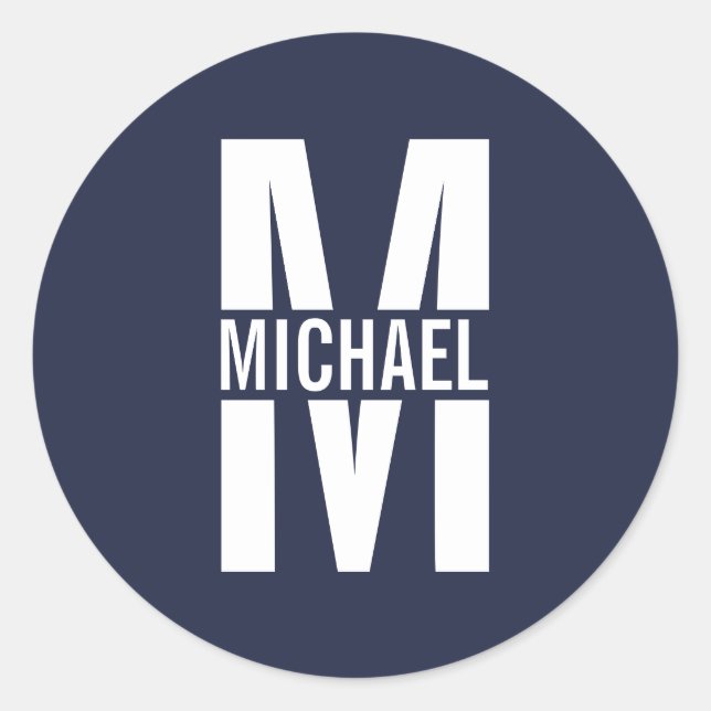 Navy Blue Personalized Monogram and Name Classic Round Sticker (Front)