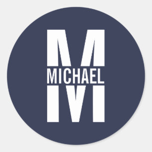 Navy Blue Personalized Monogram and Name Classic Round Sticker