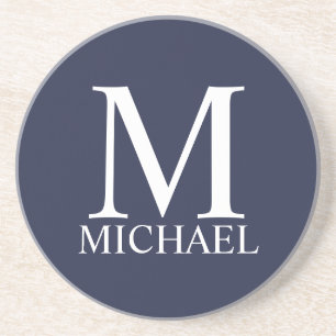 Navy Blue Personalized Monogram and Name Coaster