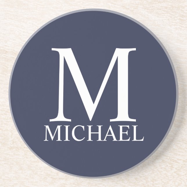Navy Blue Personalized Monogram and Name Coaster (Front)