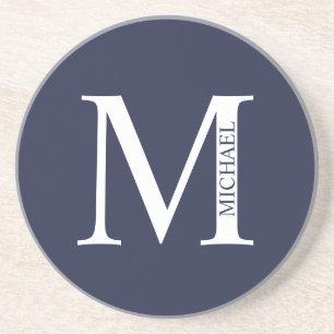 Navy Blue Personalized Monogram and Name Coaster