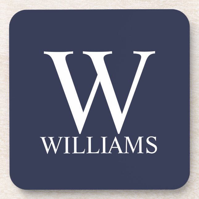 Navy Blue Personalized Monogram and Name Coaster (Front)