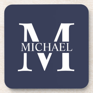 Navy Blue Personalized Monogram and Name Coaster