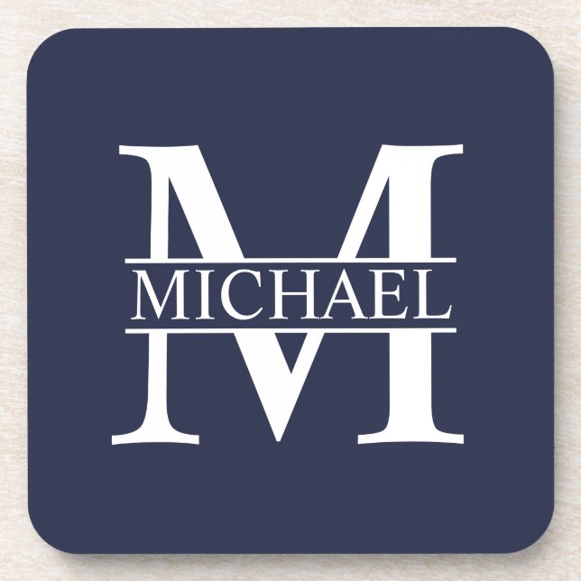 Navy Blue Personalized Monogram and Name Coaster (Front)
