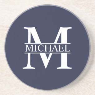 Navy Blue Personalized Monogram and Name Coaster
