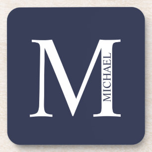 Navy Blue Personalized Monogram and Name Coaster