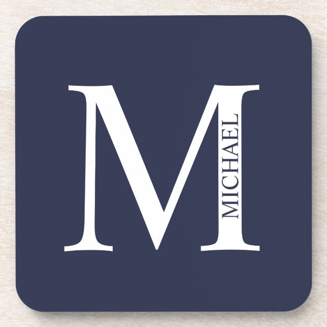 Navy Blue Personalized Monogram and Name Coaster (Front)