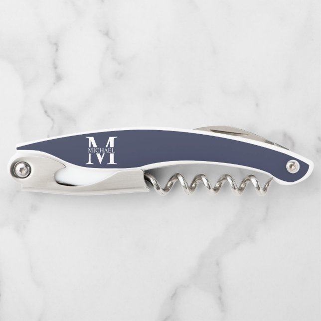 Navy Blue Personalized Monogram and Name Corkscrew (Front)