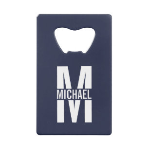Navy Blue Personalized Monogram and Name Credit Card Bottle Opener