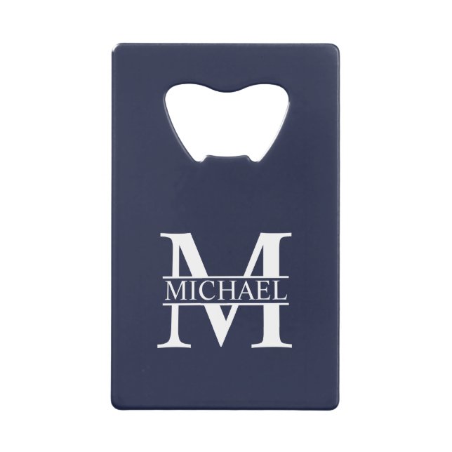 Navy Blue Personalized Monogram and Name Credit Card Bottle Opener (Front)