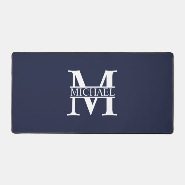 Navy Blue Personalized Monogram and Name Desk Mat (Front)