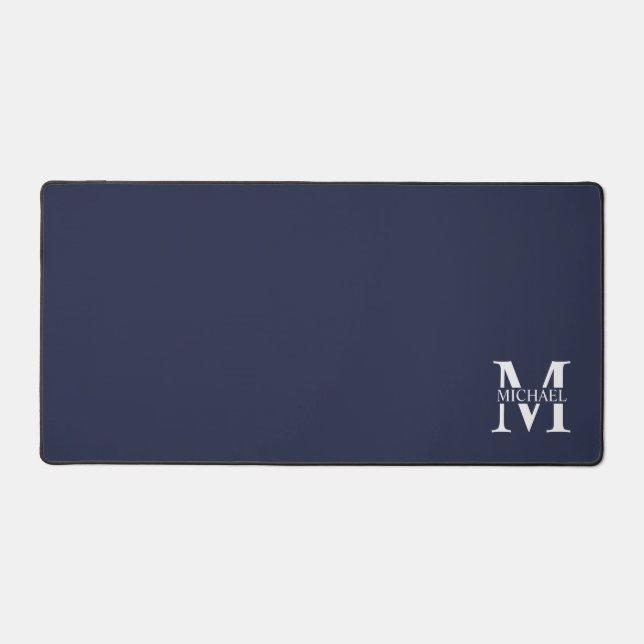 Navy Blue Personalized Monogram and Name Desk Mat (Front)