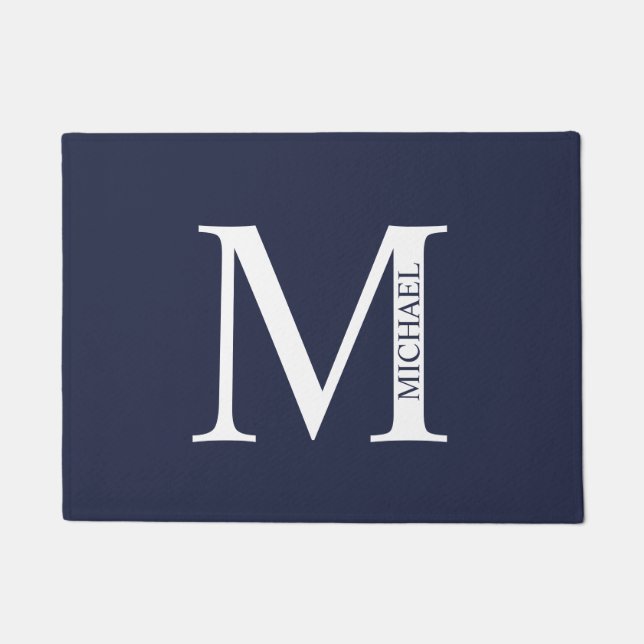 Navy Blue Personalized Monogram and Name Doormat (Front)