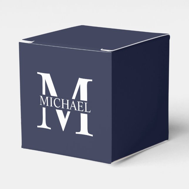 Navy Blue Personalized Monogram and Name Favor Box (Front Side)