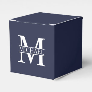 Navy Blue Personalized Monogram and Name Favor Box