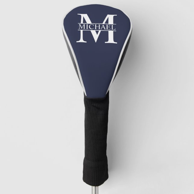 Navy Blue Personalized Monogram and Name Golf Head Cover (Front)